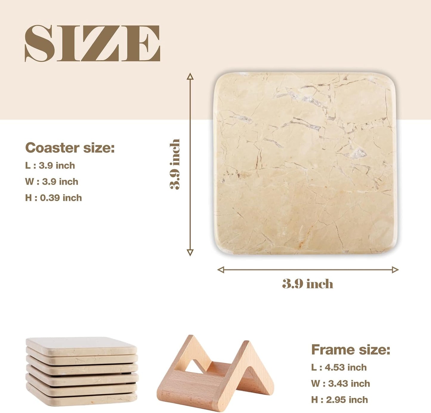 Holder / Natural Marble Coasters / Beige / Set of 6