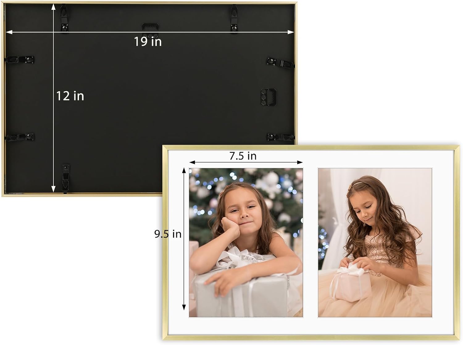 Golden State Art 12x19 Collage Frame w/Mat for 8x10 Photos Gold 2 Pack | Aluminum Picture Frame with Real Glass Front