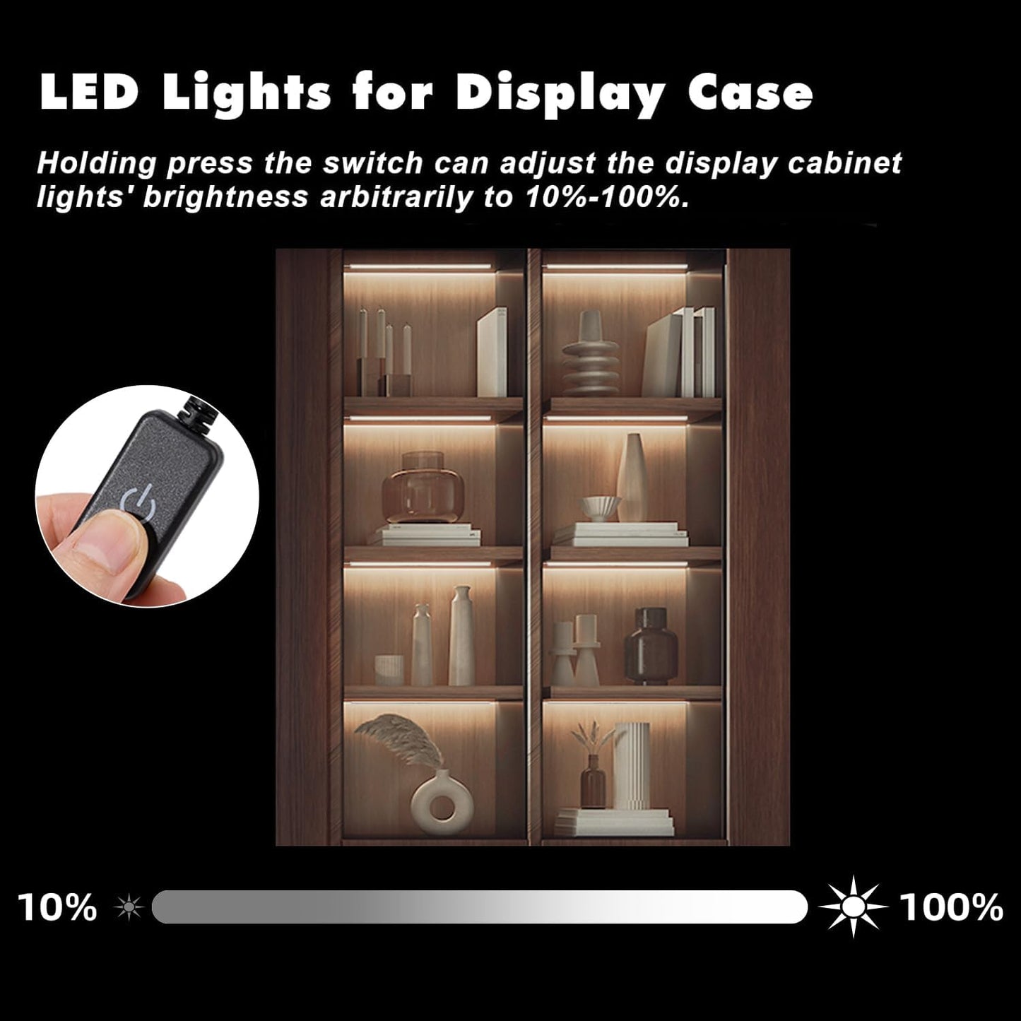JUSJUBR Black LED Shelf Lights, Display Cabinet Lights with Memory Function, 4 Pack x12 Inch Display Lights for