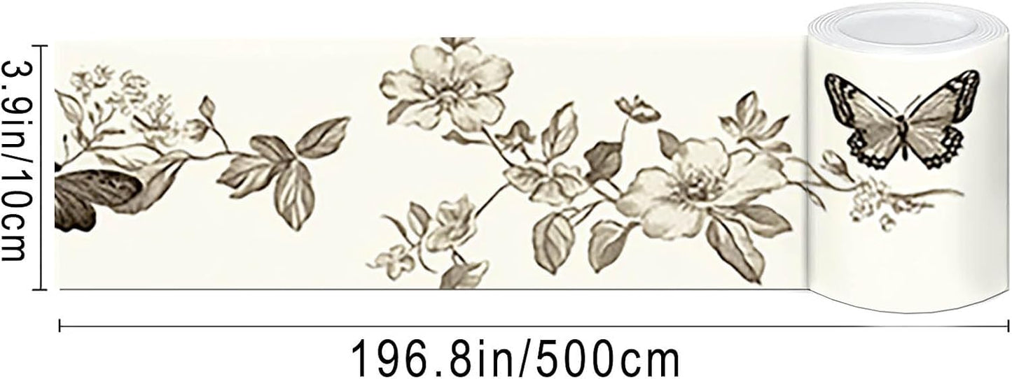 Wallpaper Border Peel and Stick PVC Vintage Butterfly / Vintage Butterfly Flower / 4 x 196