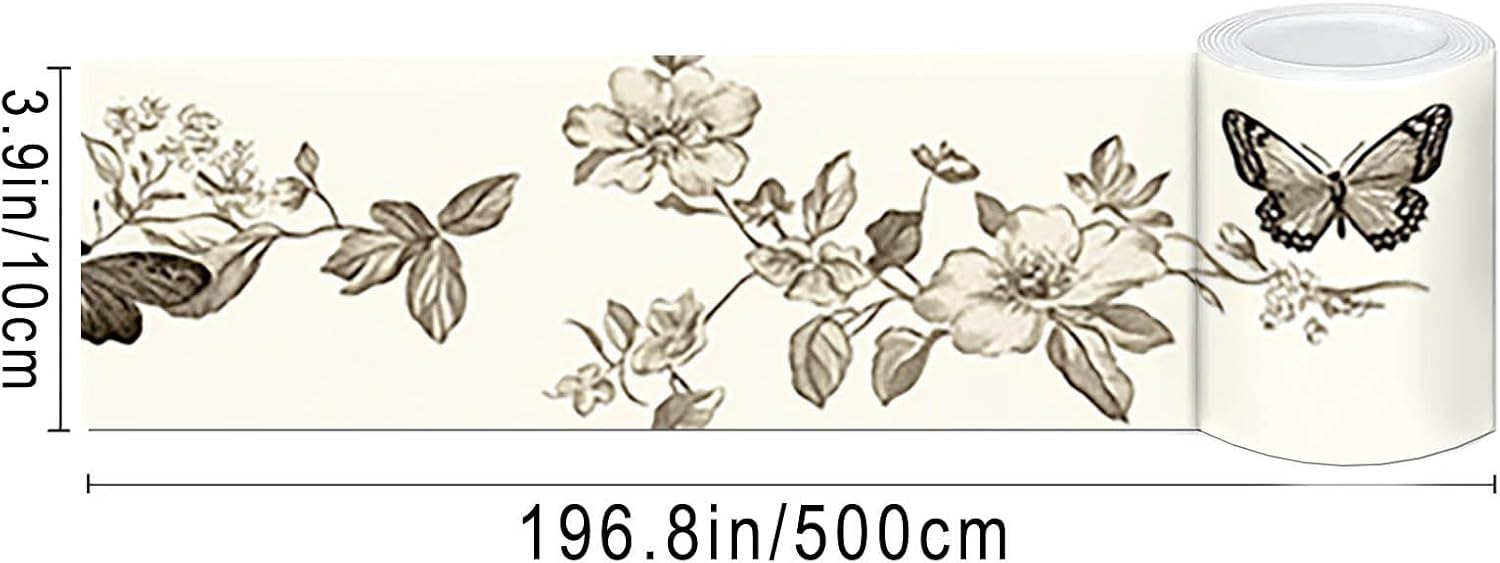 Wallpaper Border Peel and Stick PVC Vintage Butterfly / Vintage Butterfly Flower / 4 x 196