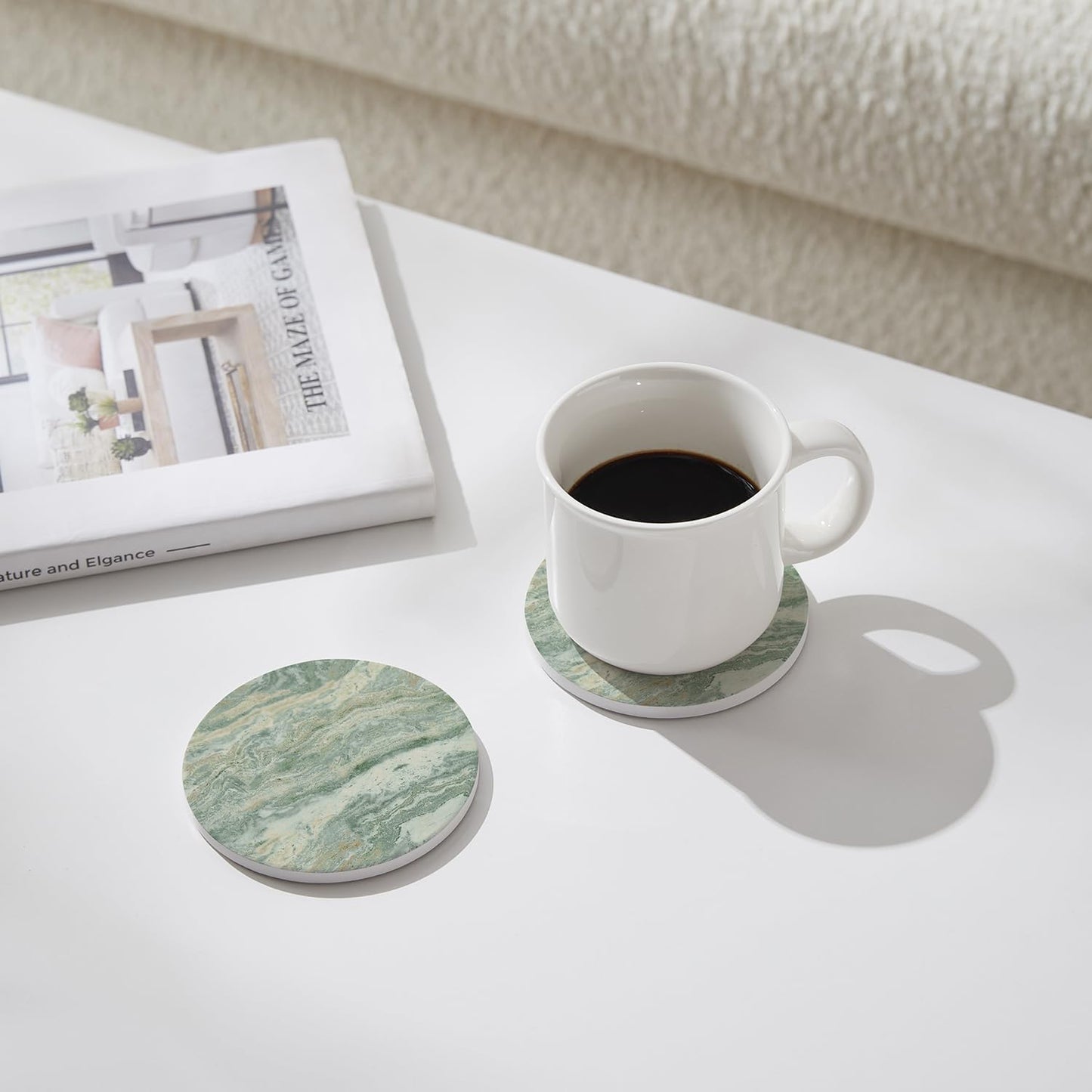 Holder / Absorbent Ceramic Coasters for Drinks / Sage Green / Set of 6