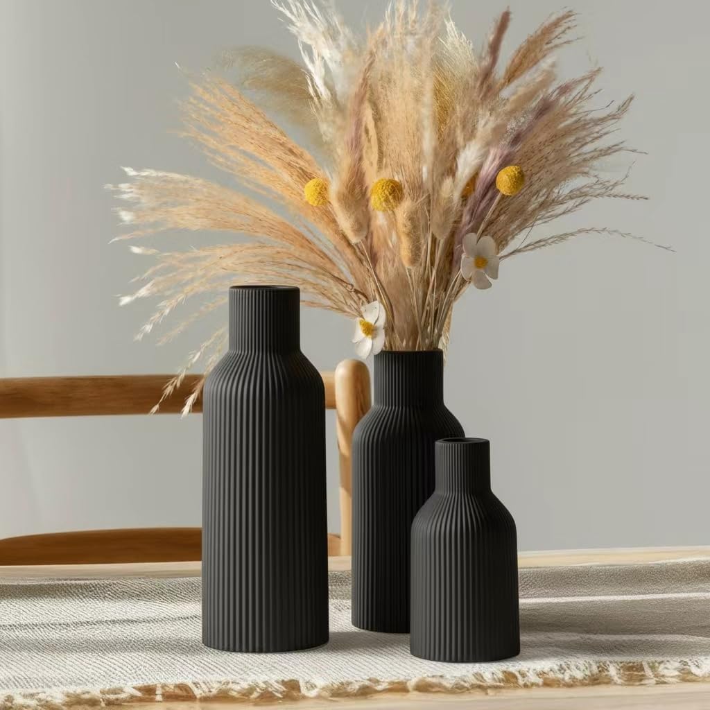 Ceramic Flower Vases / 3-piece-set / Black / Set of 3