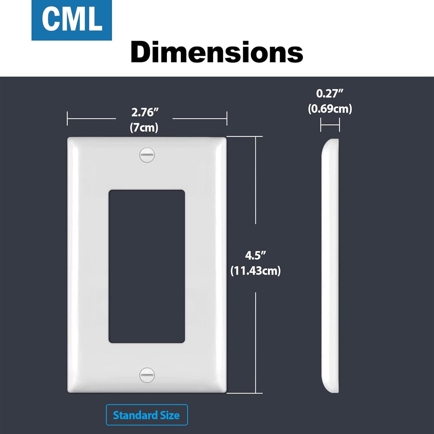 CML Decorator Wall Plates, 100 Pack Electrical Outlet Receptacle Covers, 1-Gang Switch Plates, Standard Size 2.76” x