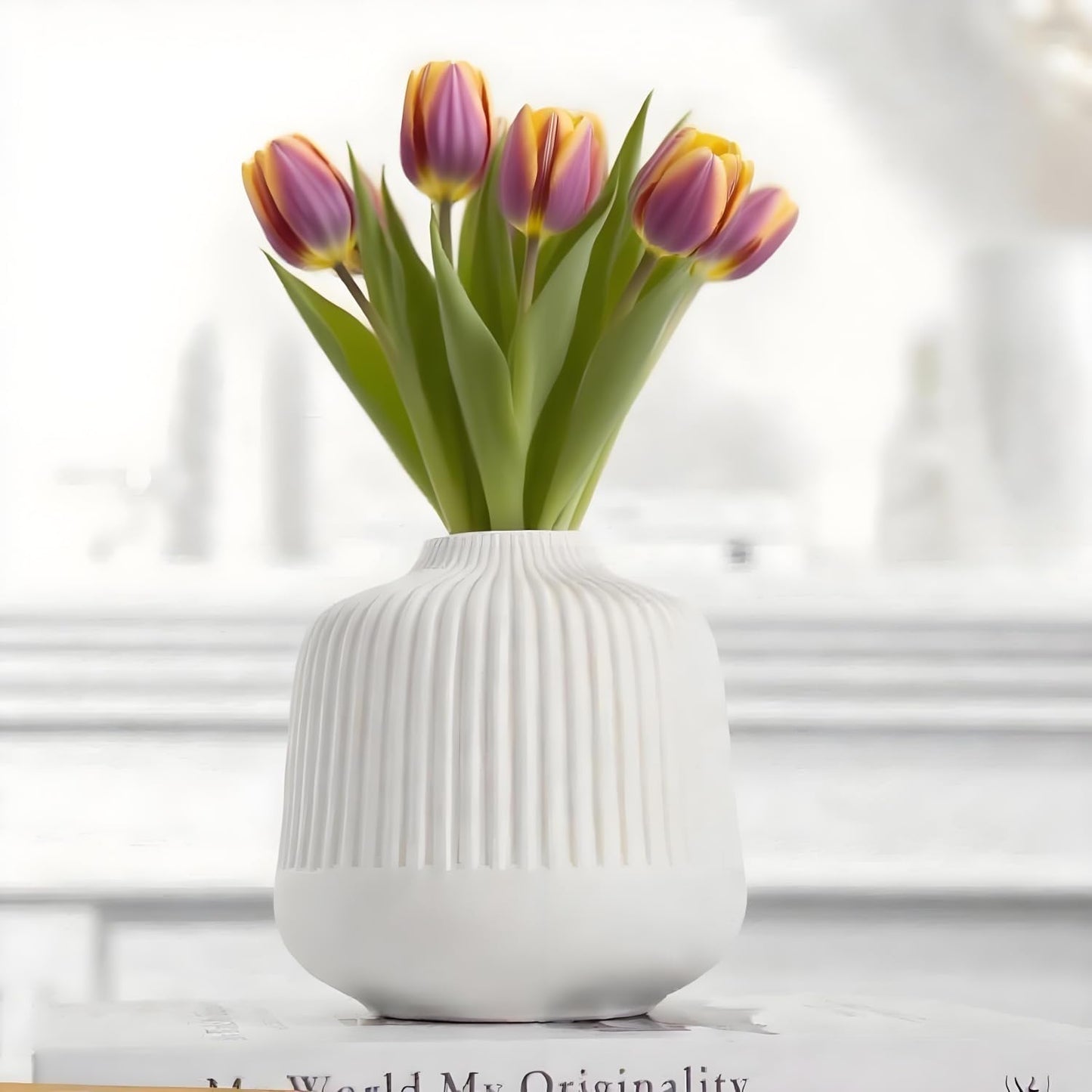 Ceramic Vase for Flowers / White / Small / 6 Inch