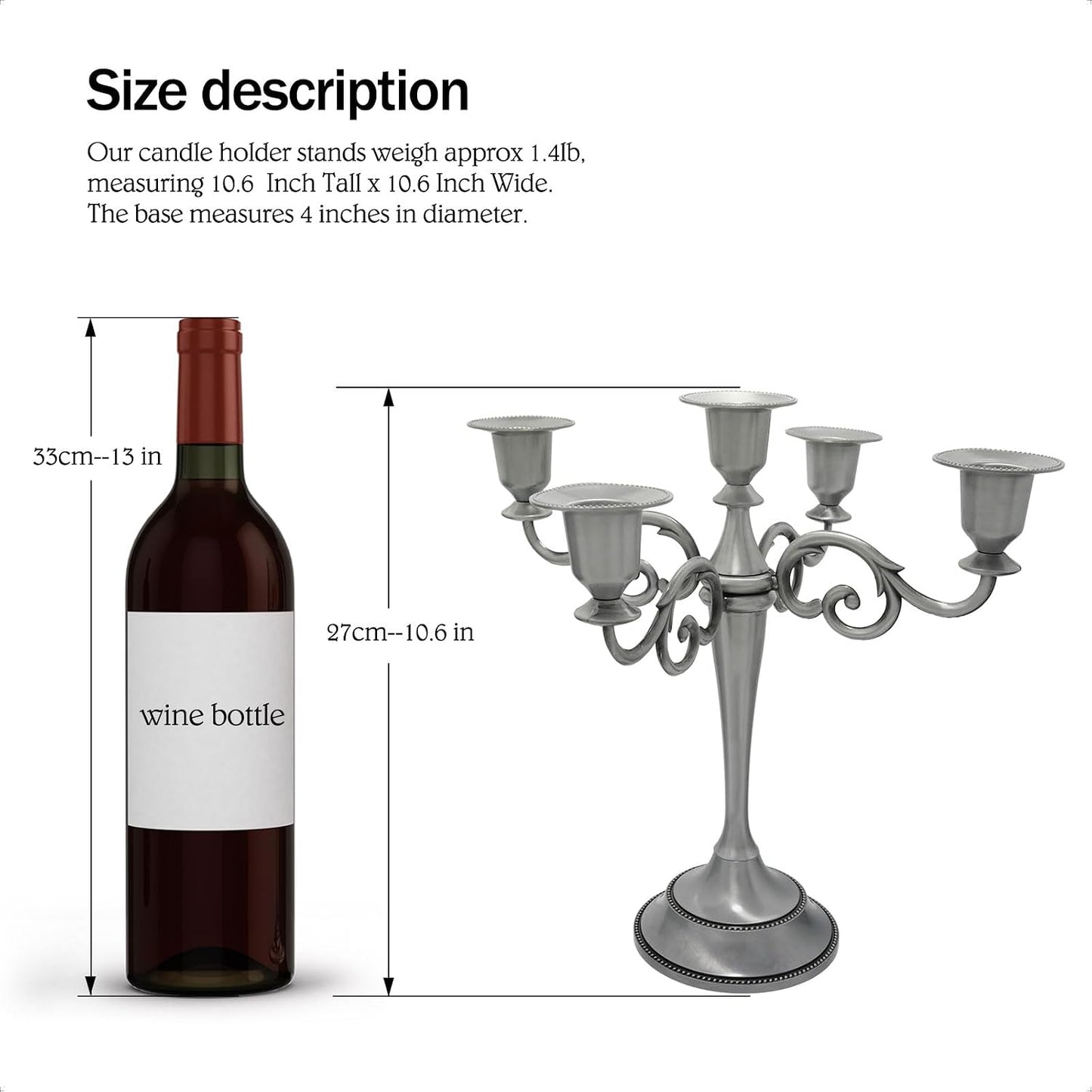 5-Arm Metal Candelabra Candle Holder Table Centerpiece, Pewter | Classic 5-Arm Metal Candelabra, Pewter Finish.
