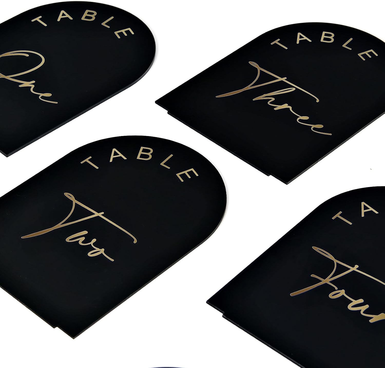 Black Arch Wedding Table Numbers 1-30 with Stands, 5x7 Inch Arch Acrylic Sign Black and Gold Lettering, Arch Acrylic