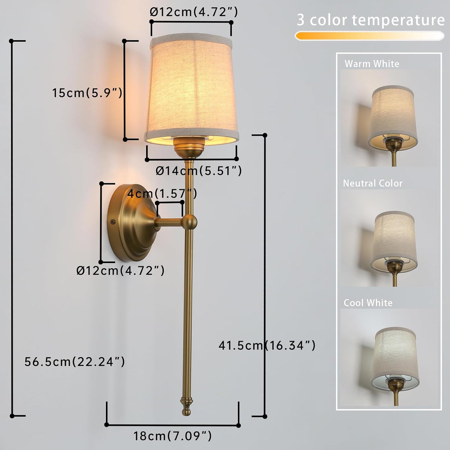 Battery Operated Sconces Wall Lighting Set of 2 with Fabric Shade | Linen Cloth Wall Sconces RGB Color Changing USB