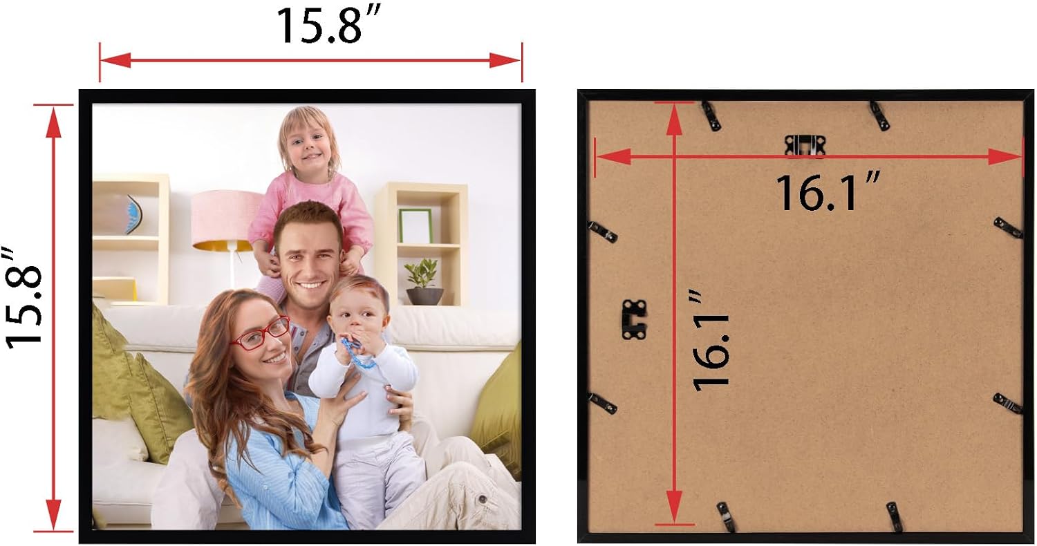 Giftgarden 16x16 Picture Frame Black, 16 by 16 Thin Square Poster Photo Frame for Wall Display, Single
