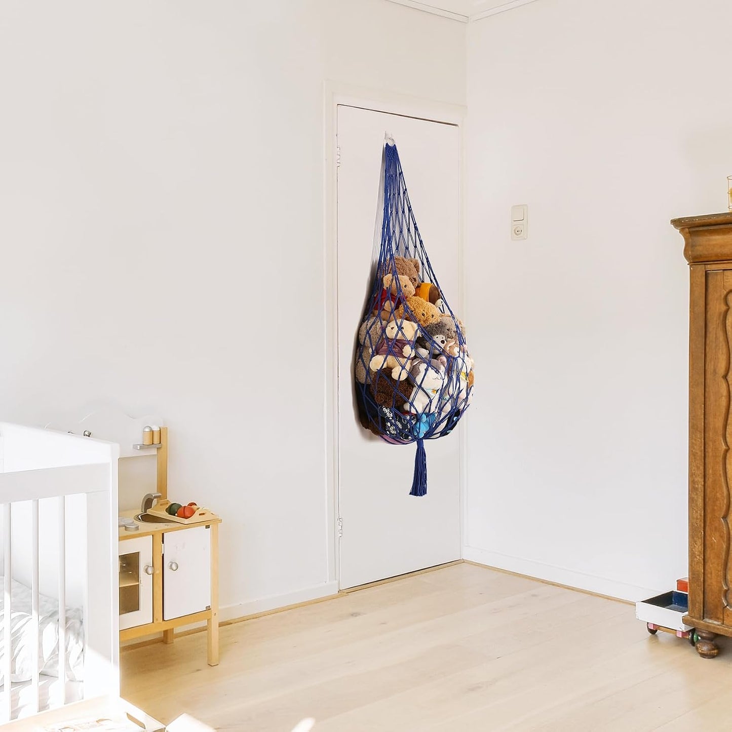 Stuffed Animal Storage Toy Hammock Corner Hanging Net for Stuff Animal Storage Macrame / Blue / L