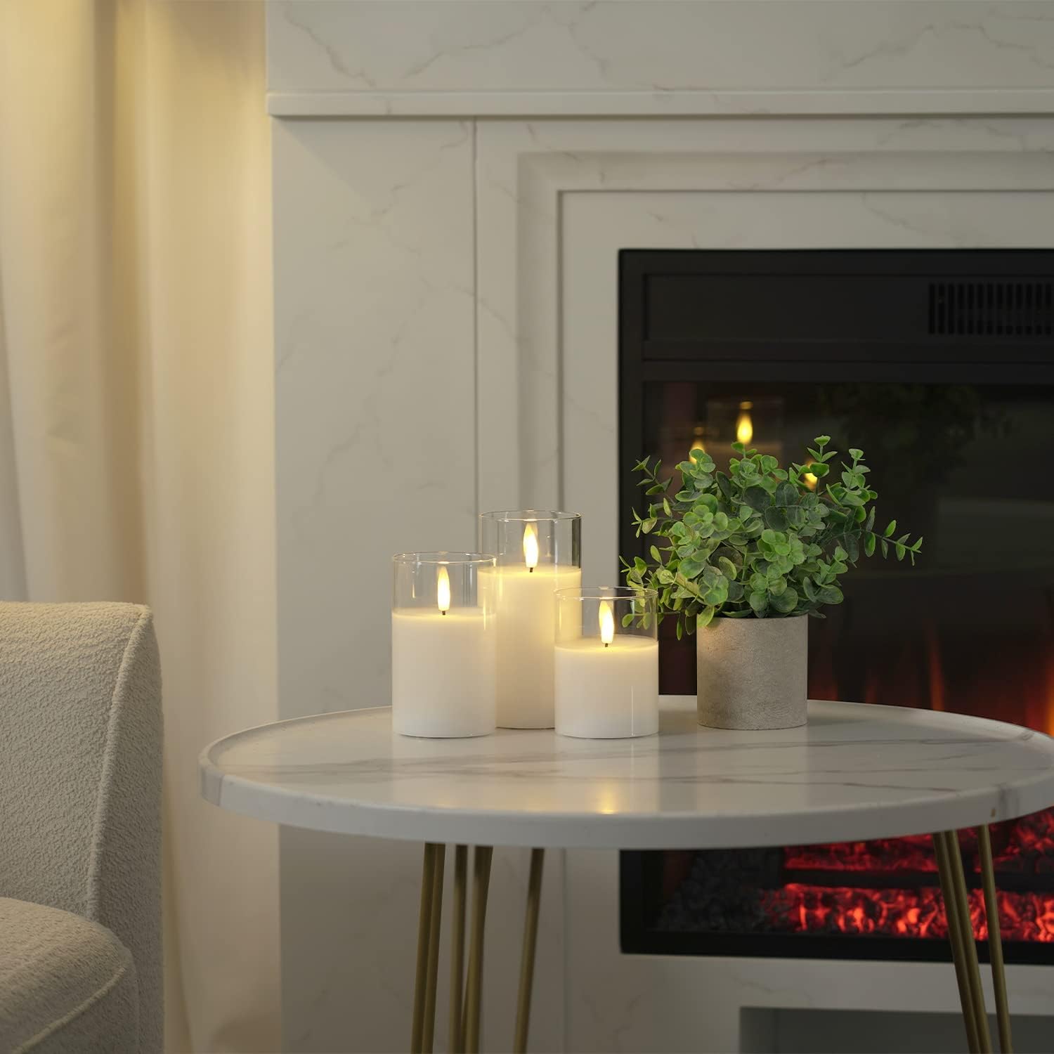 Homemory Pure White Glass Flameless Candles, Real Wax, Remote Timer, 3 Pack | D3"xH4"5"6", battery operated flickering