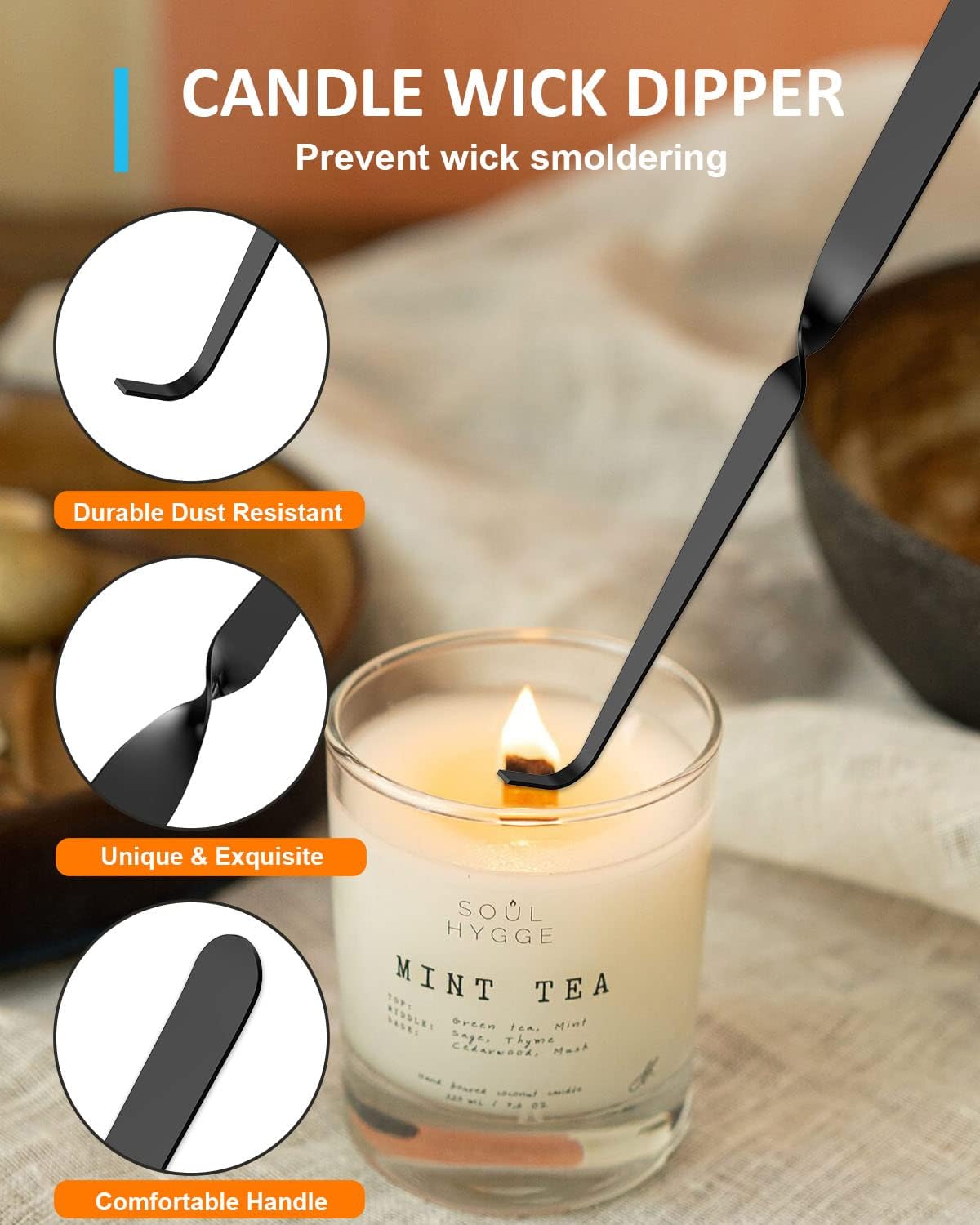 4 in1 Candle Accessory Set - Wick Trimmer, Candle Snuffer, Wick Dipper, Candle Lighters-Stainless Steel Care Kit for