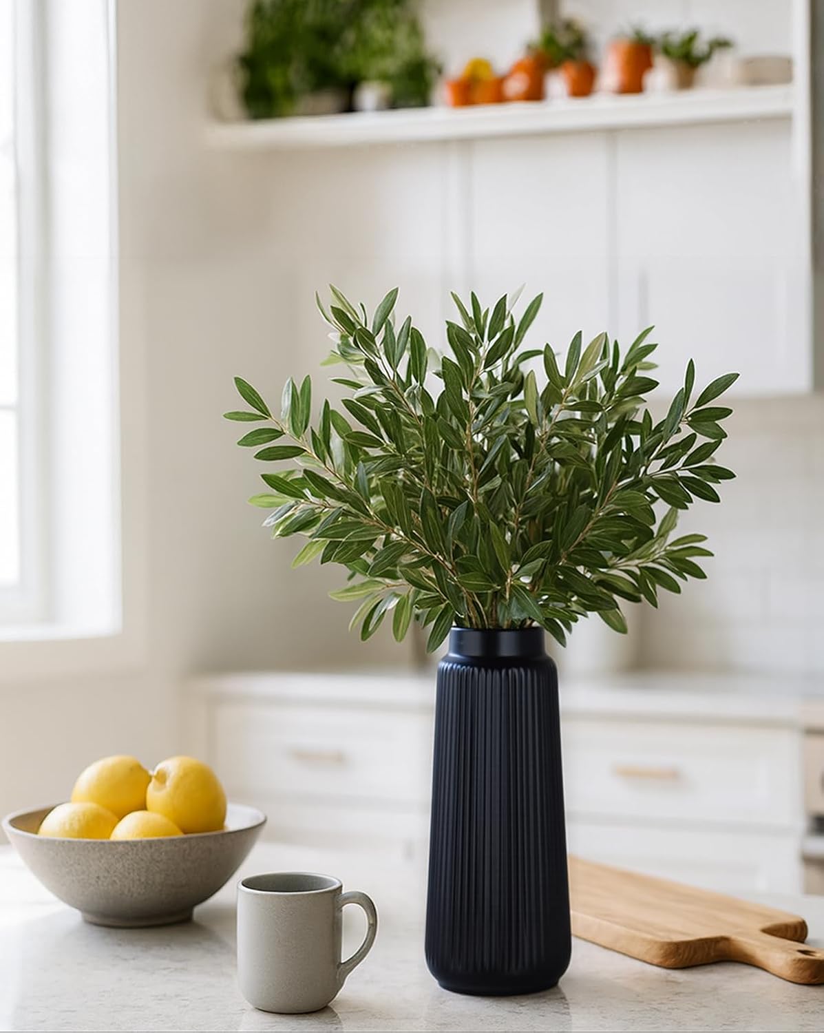 Ceramic Vase / Modern Tapered Decorative Vase / Black03 / Black / 8 Inch