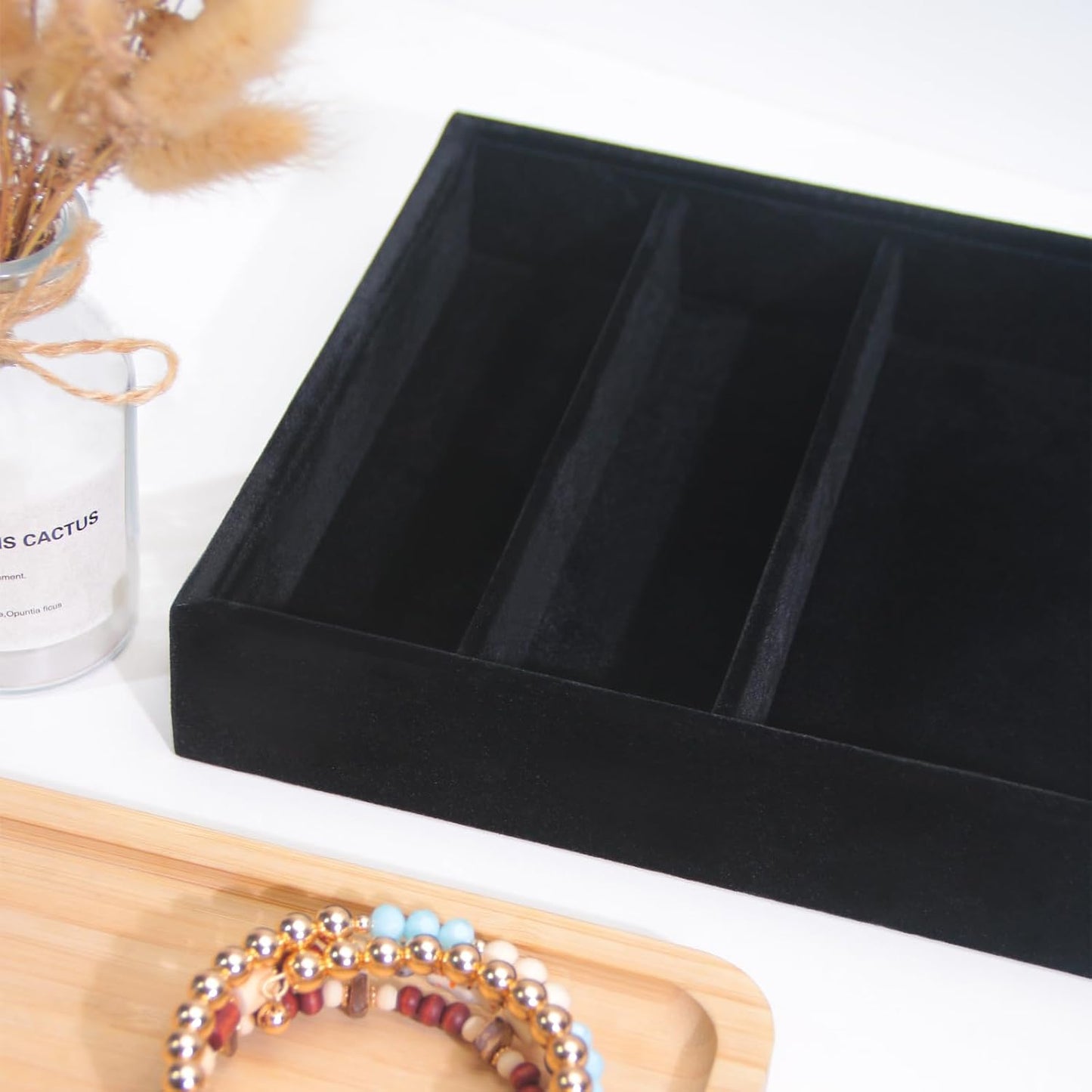 Bedside Organizer Tray / 3 Grid / Black Velvet