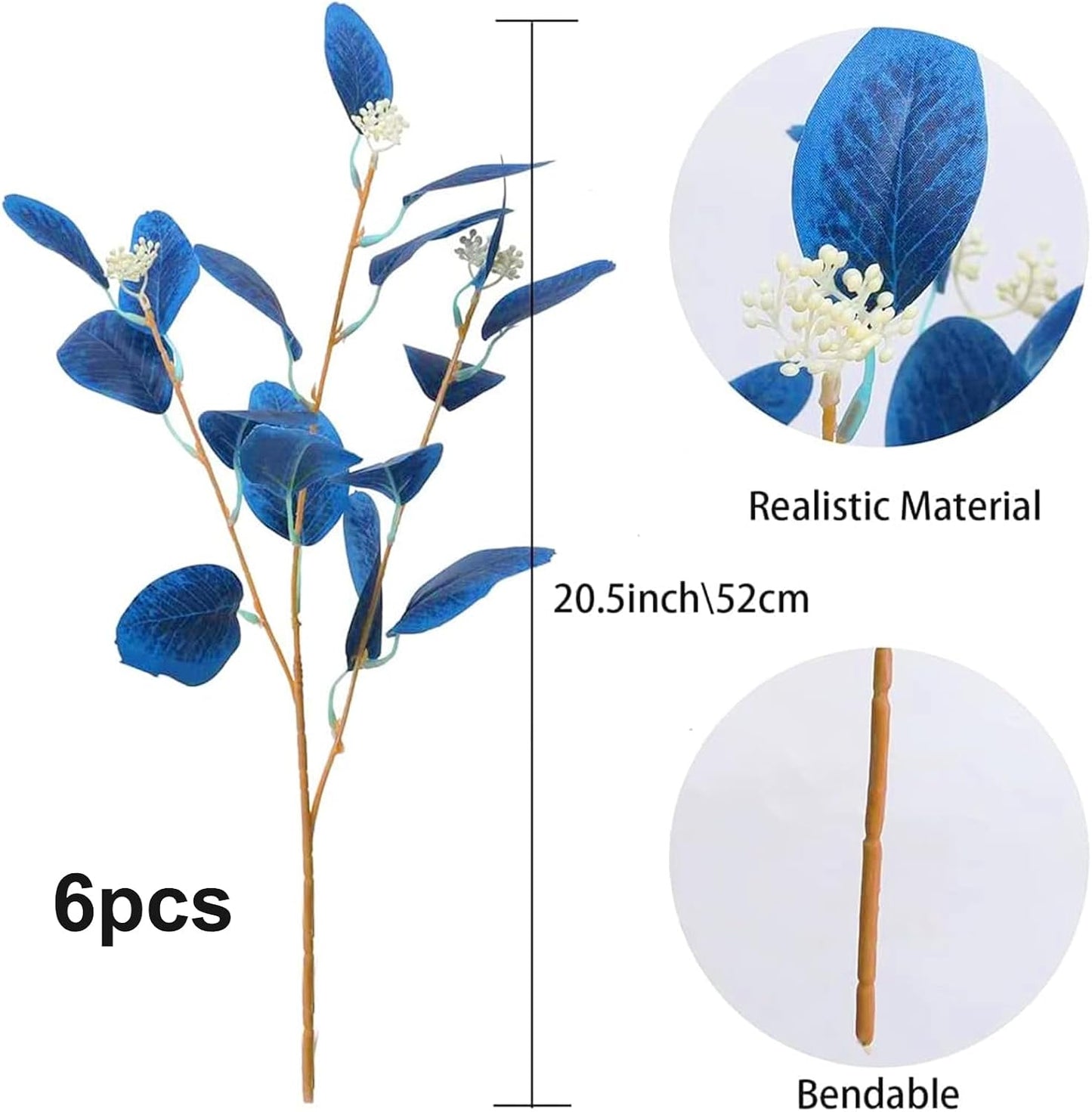 Faux Eucalyptus Stems Artificial Eucalyptus Leaves Spray Greenery Stems Branches / Blue / Set of 6