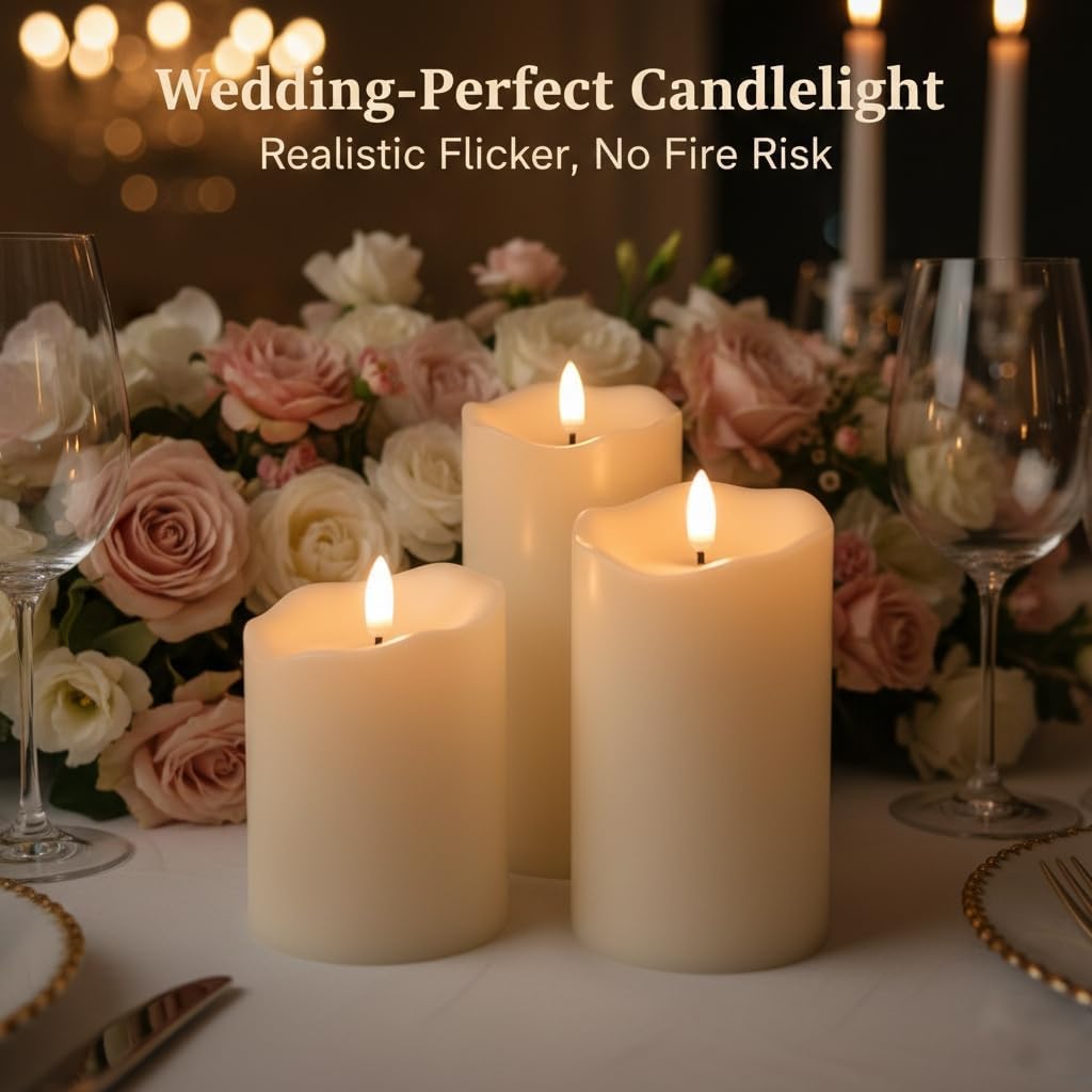 ANGELLOONG Flickering Flameless Candles with Remote, Fake Candles Set of 3 | Realistic Battery Operated Candles, LED