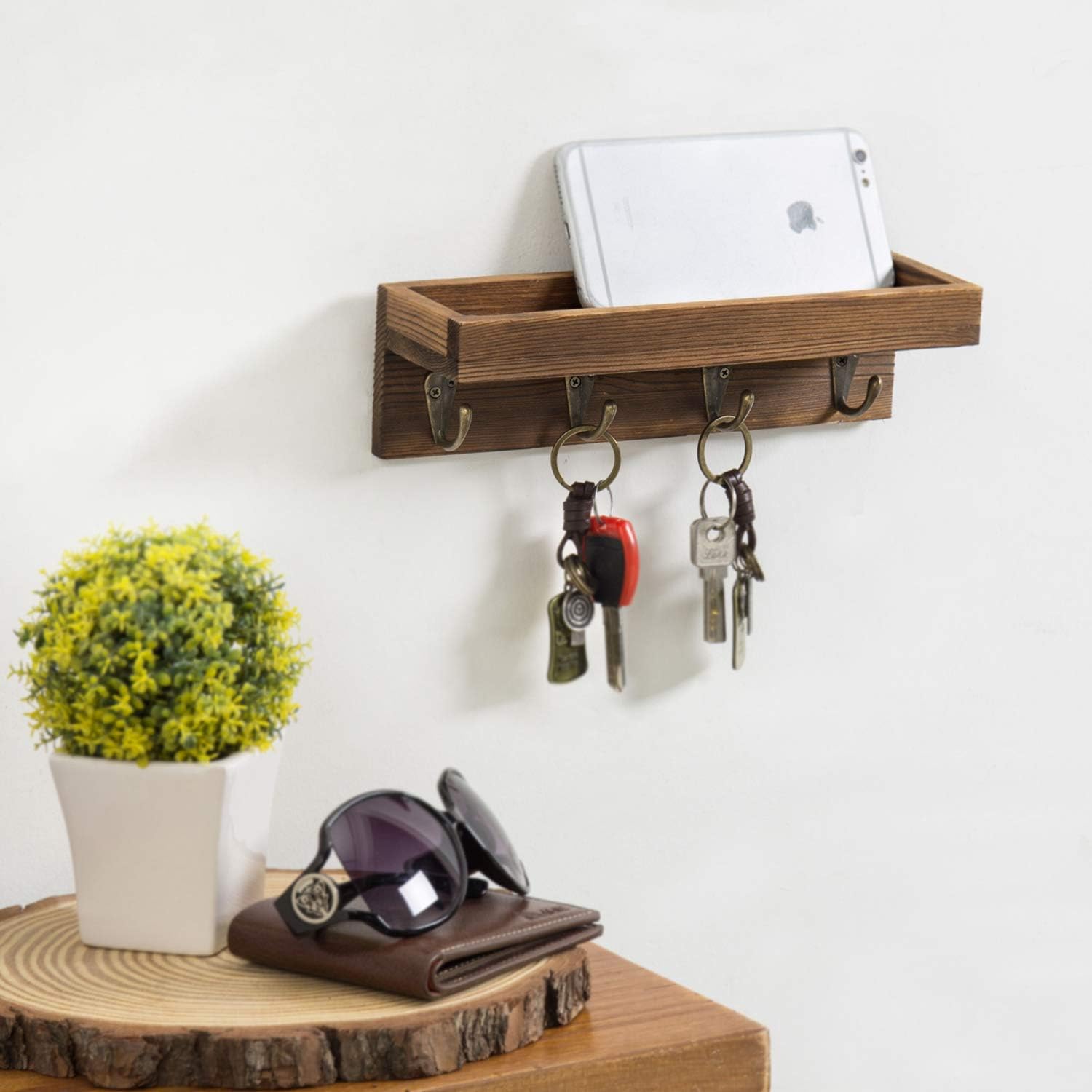 4 Metal Key Hooks / Dark Brown / 10 Inch