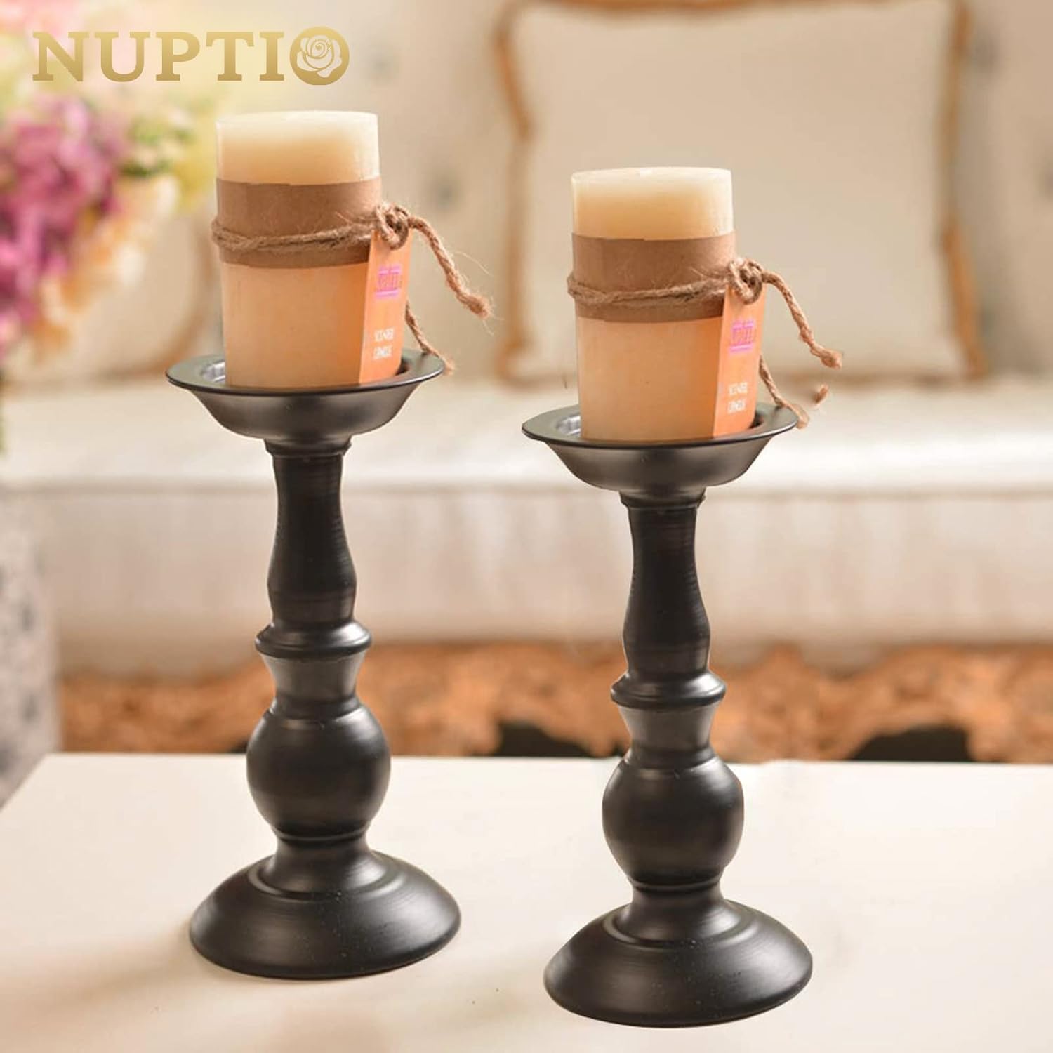 2 Pcs Black Pillar Candle Holders, Most Ideal for 3" Pillar Candles, Gifts for Wedding, Party, Home, Spa, Reiki, Votive