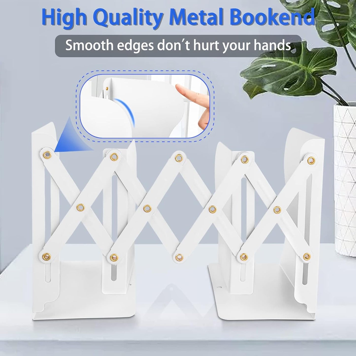 Metal Bookends / Non Skid Book Ends to Hold Books / White