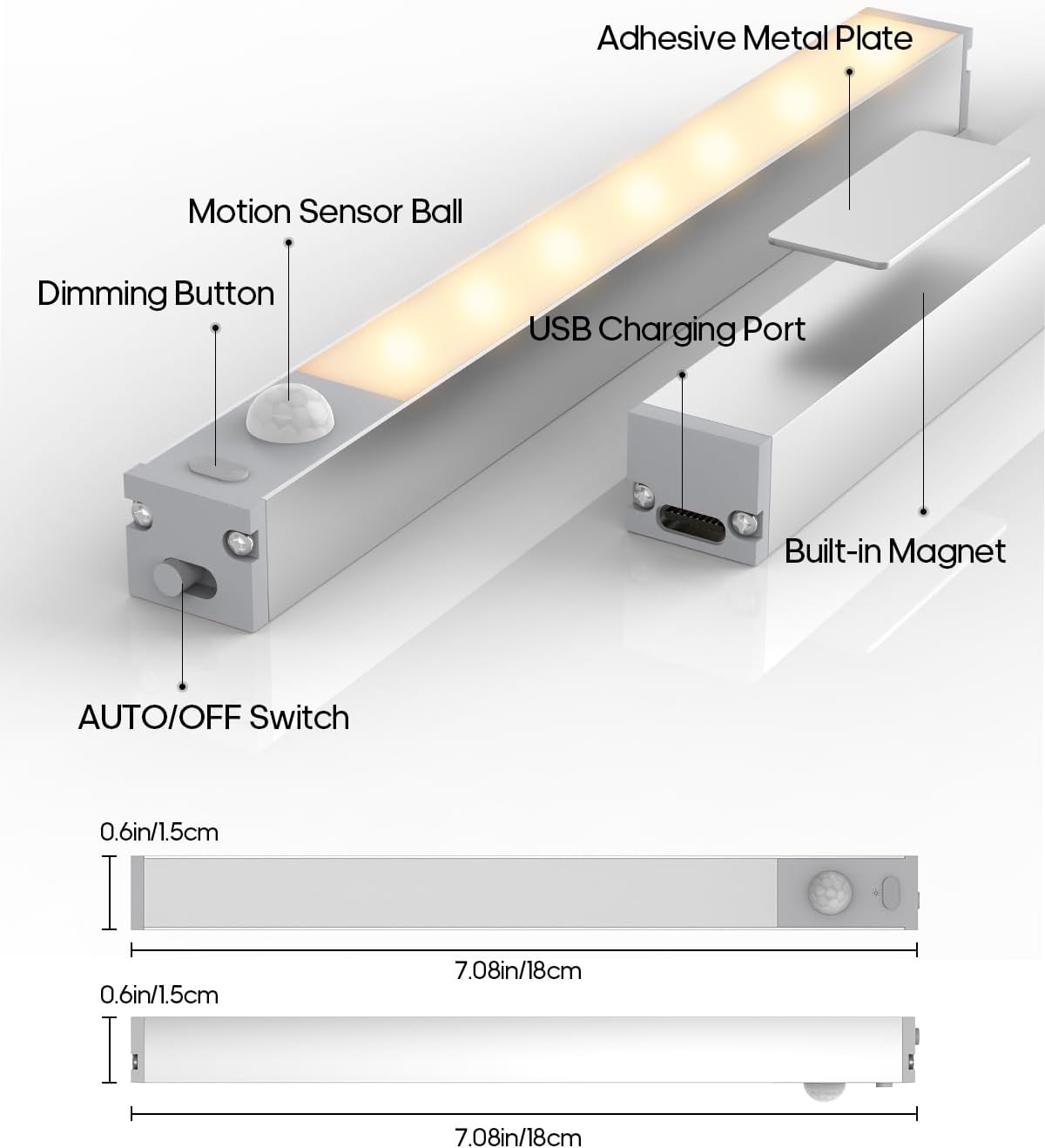 GOODEA 7" Under Cabinet Lighting with Rechargeable Battery, 3 Pack | LED Motion Sensor Light Indoor, Closet Lights with