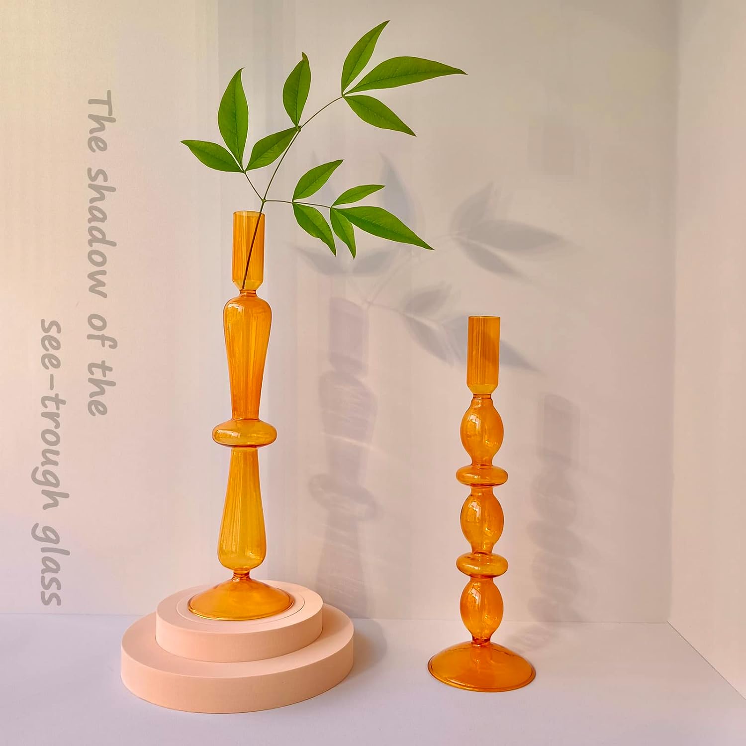 Candle Stick Candle Holder, Glass Candle Holders for Table Centerpiece, Modern Style Amber Candle Holder Mixed 4pcs