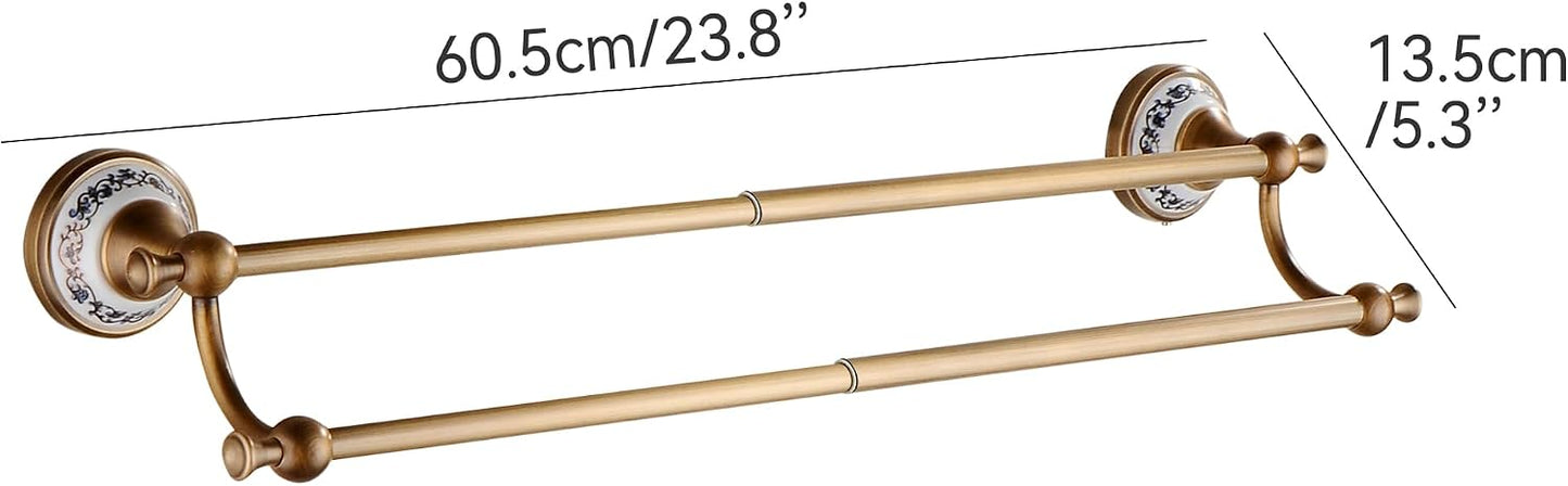 Antique Bronze Brass Double Towel Bar,Adjustable 15.5 to 27.5 Inch Bath Towel Bar Rack for Bathroom Towel Holder, Wall