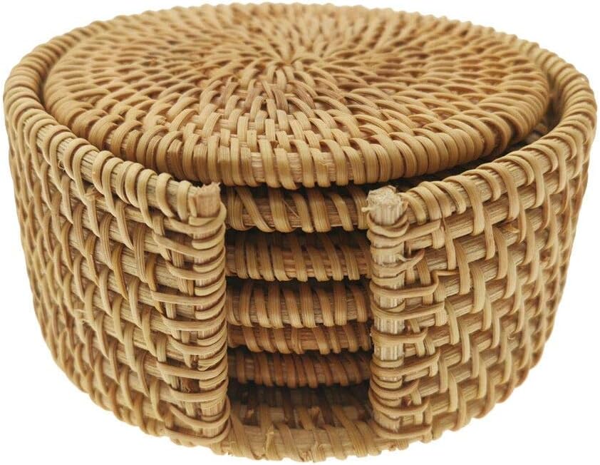Holder / Coasters Exotic Handmade Teacup Coasters Round Vitenam Rattan Coasters / Set of 7