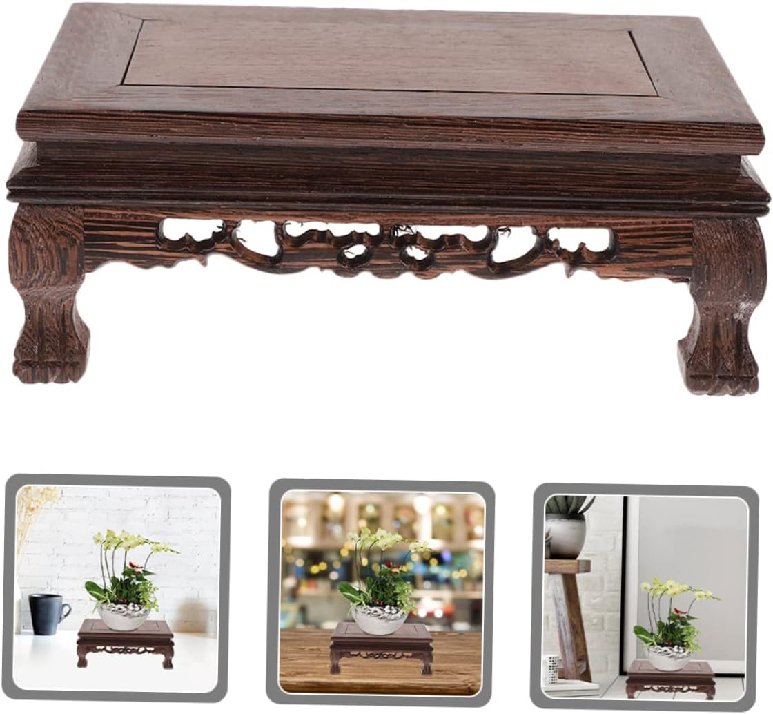 Rectangular Wooden Display Pedestal Multi-Use Plant Stand Flower Pot Base / 9.44 x 6.29 x 3.54