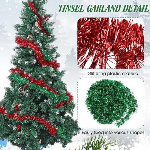 Shappy 90 ft 6 Rolls Christmas Tinsel Garland for Tree, Red, Green
