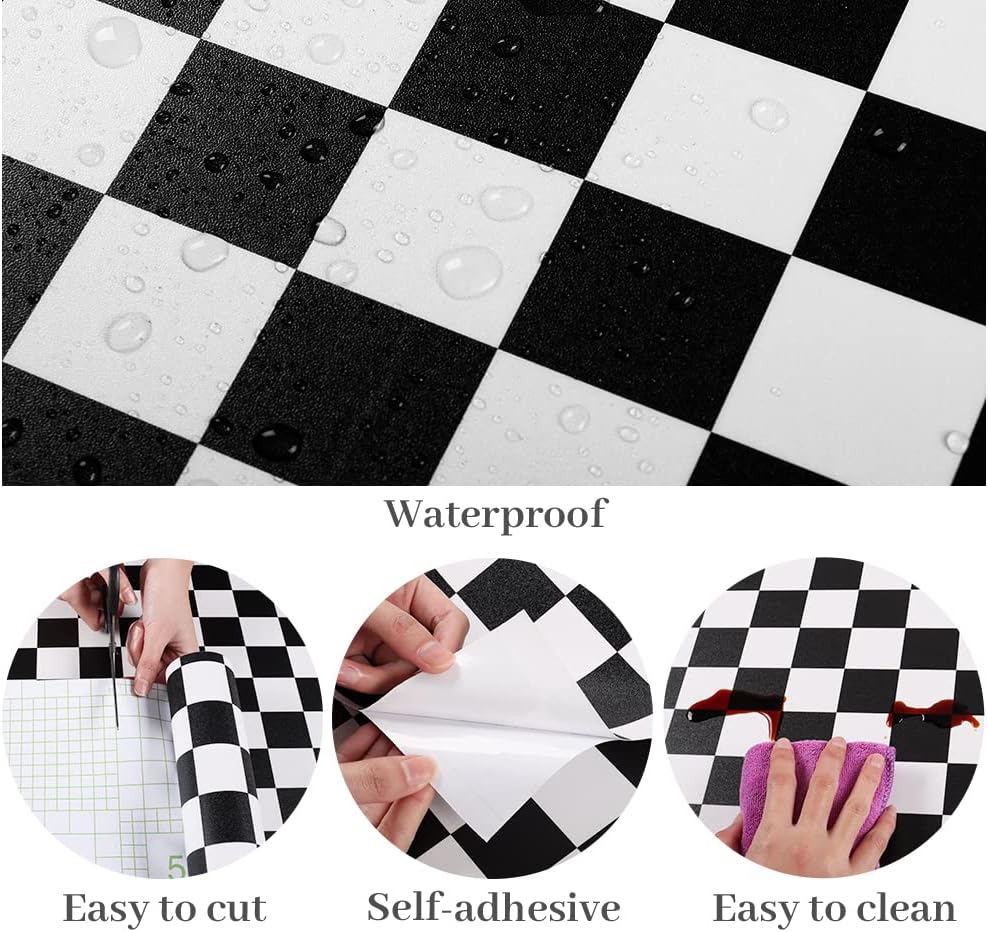 15.7''x315'' Checkered Wallpaper Peel and Stick and White Wallpaper Checkered / 15.7 x 315 / Black