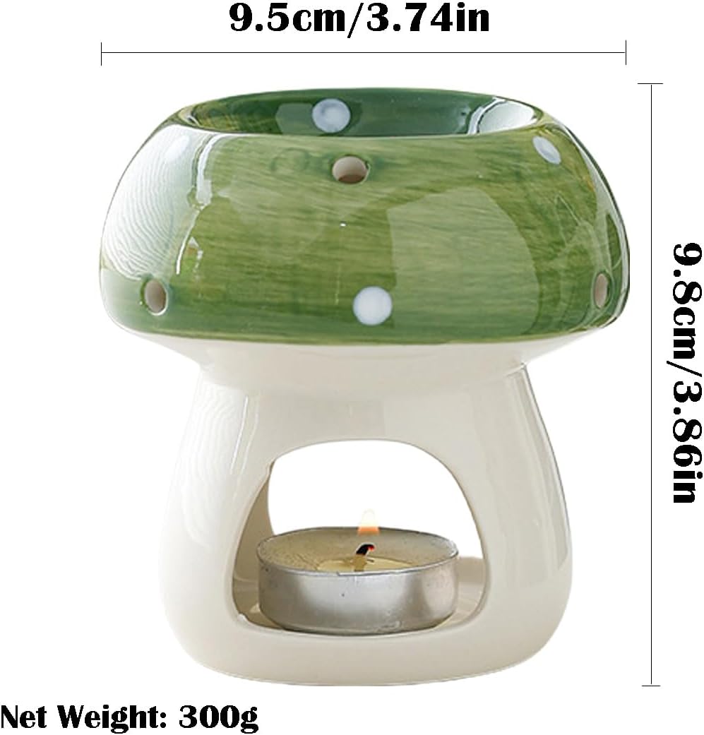 Mushroom Shaped Ceramic Tea Light Candle Holder / Green
