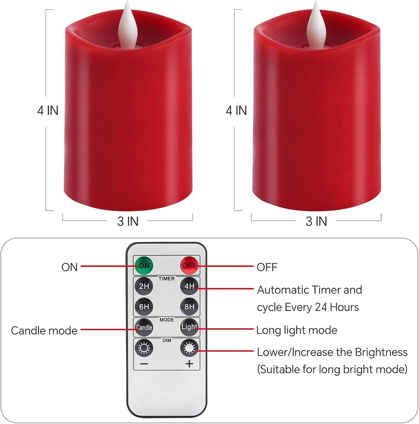 3x4 Flickering Flameless Candles Set of 2,Real Wax led Candles Flickering,with Timer,4 inch Flameless Candles with