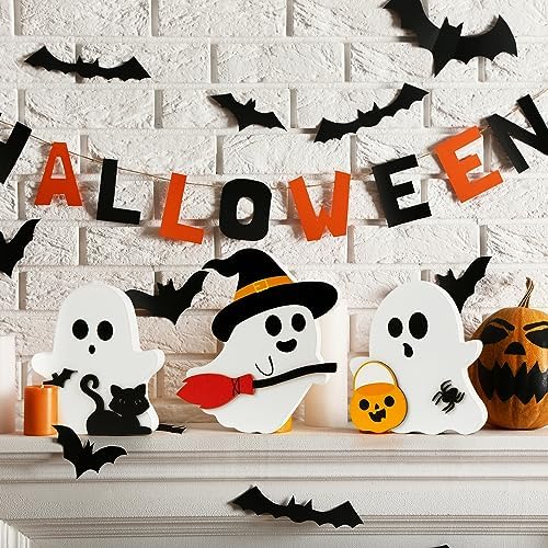 COCHIE 3 Cute Ghost Halloween Decorations Indoor Set Ghosts Table Sign