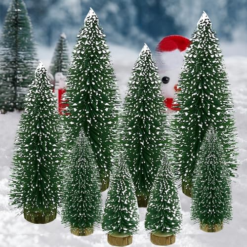 Yahpetes Christmas Trees 8 Pcs Mini Christmas Trees Decor Artificial Christmas Tree Bottle Brush Trees Sisal Snow Pine Trees for DIY Crafts Home Table Decor (8 Pcs Green)