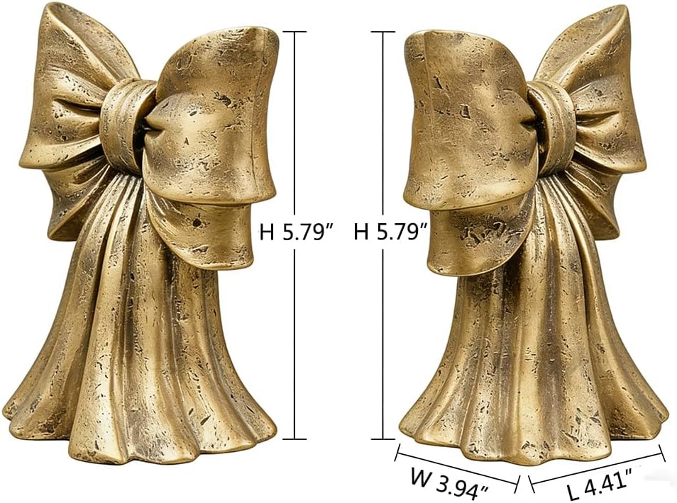 Vintage Bow Bookends for Large Heavy Books / Gold / Set of 2