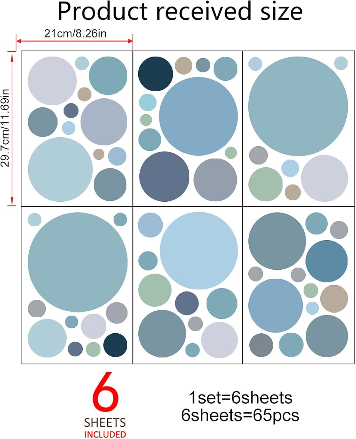 Polka Dot Wall Decals Colorful Circle Wall Stickers DIY Removable Peel and Stick Boho / Blue-grey