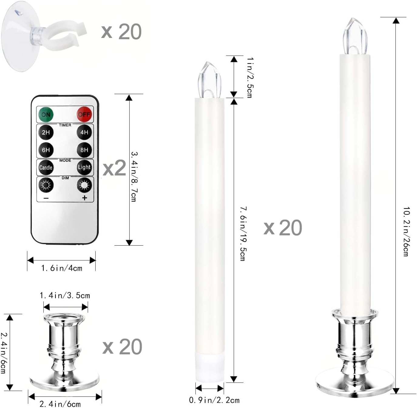 YAUNGEL Window Candles, 20 Pack LED Battery Operated Christmas Candles for Windows with Remote Timer Electric Candle