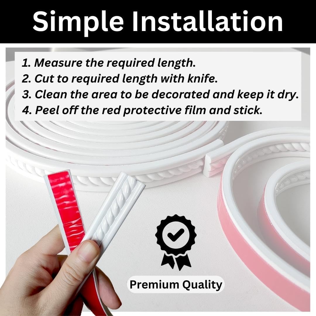 Peel and Stick Molding Trim Self Adhesive Flexible Wall Trim Crown Molding 3d Strip / 0.8 x 120