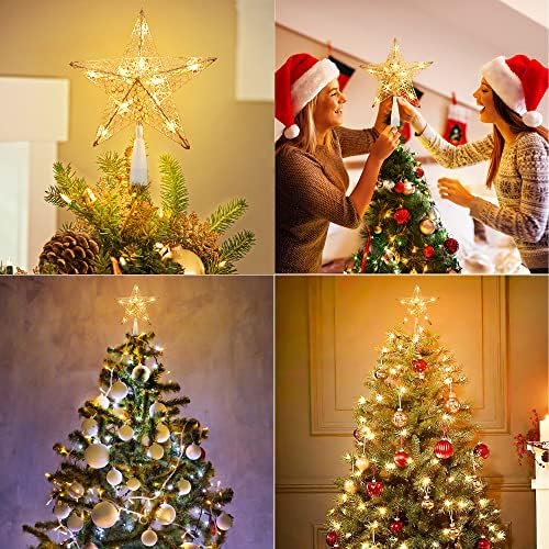 BrizLabs Christmas Star Tree Topper with Lights, 9" Pentagram Xmas Tree Top