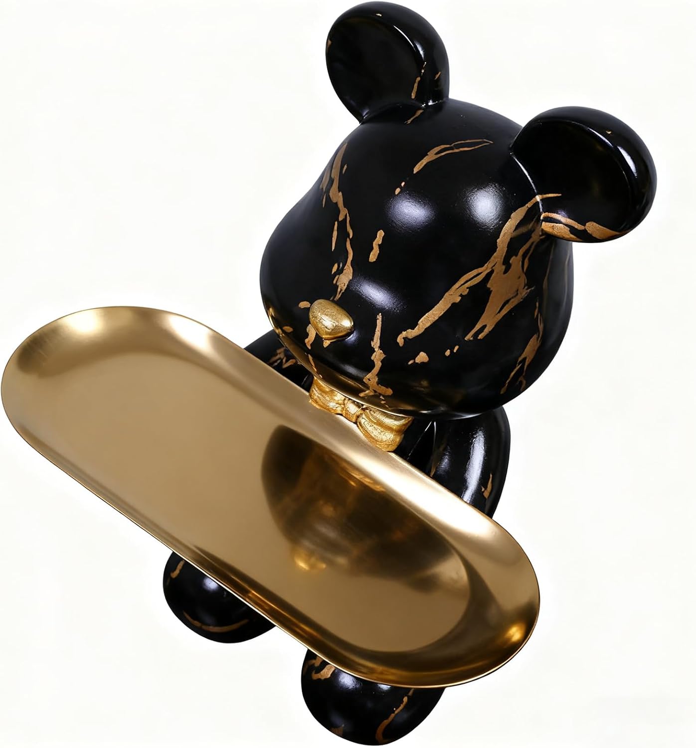 Bear Statue Resin Tray Sculpture / Black Gold