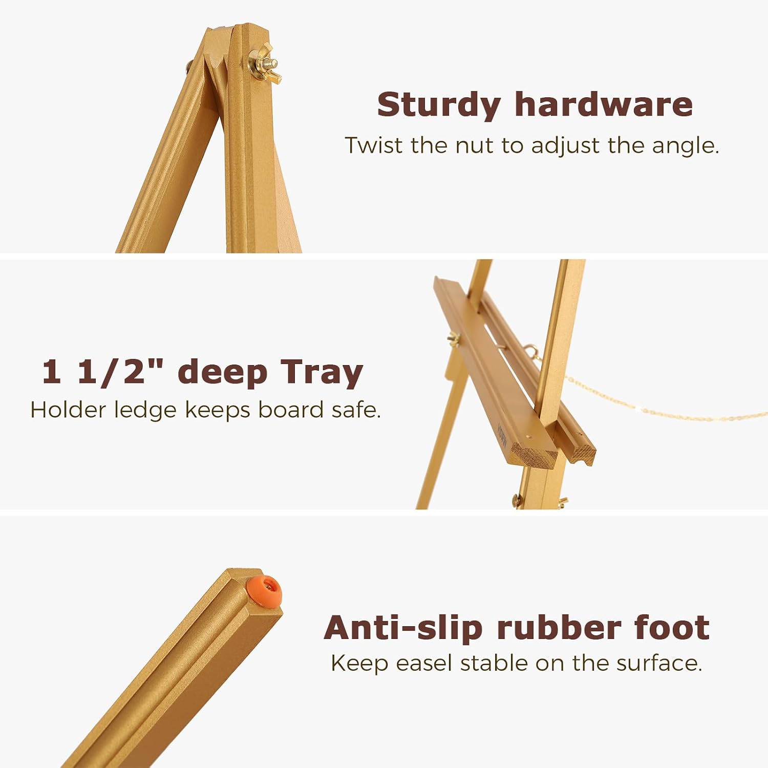 VISWIN 3Pcs 63" Gold Easel Stand for Wedding Signs, Adjustable Wooden Display Easel with Holder, Tripod Floor Easel for
