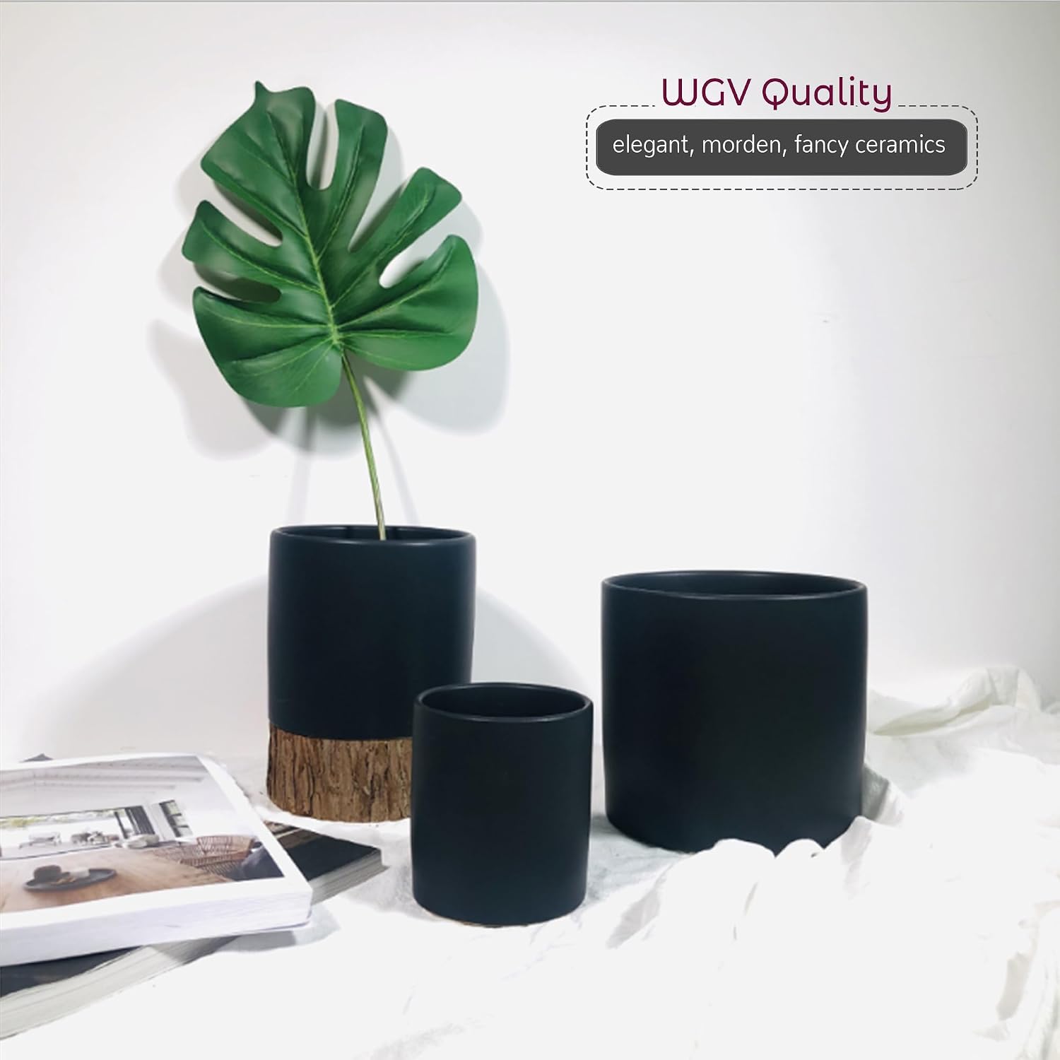 Matte Ceramic Cylinder Vase Width 6.5" Height 6 / 6.5 x 6 / H / Black