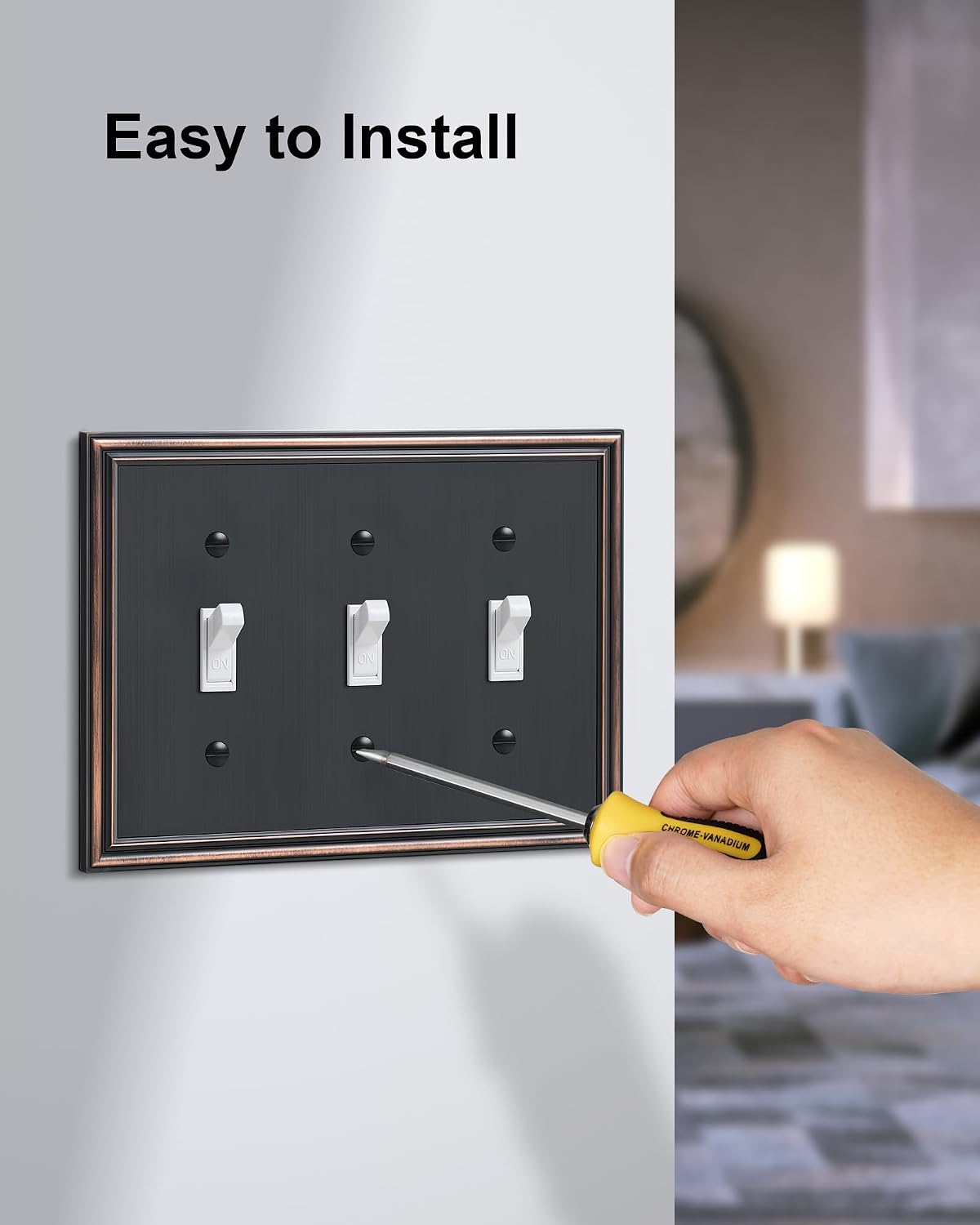2-Pack Zinc Alloy Triple Toggle Light Switch Cover Plate, Solid Wall Plate | Decorative Zinc Alloy Decorative Switch
