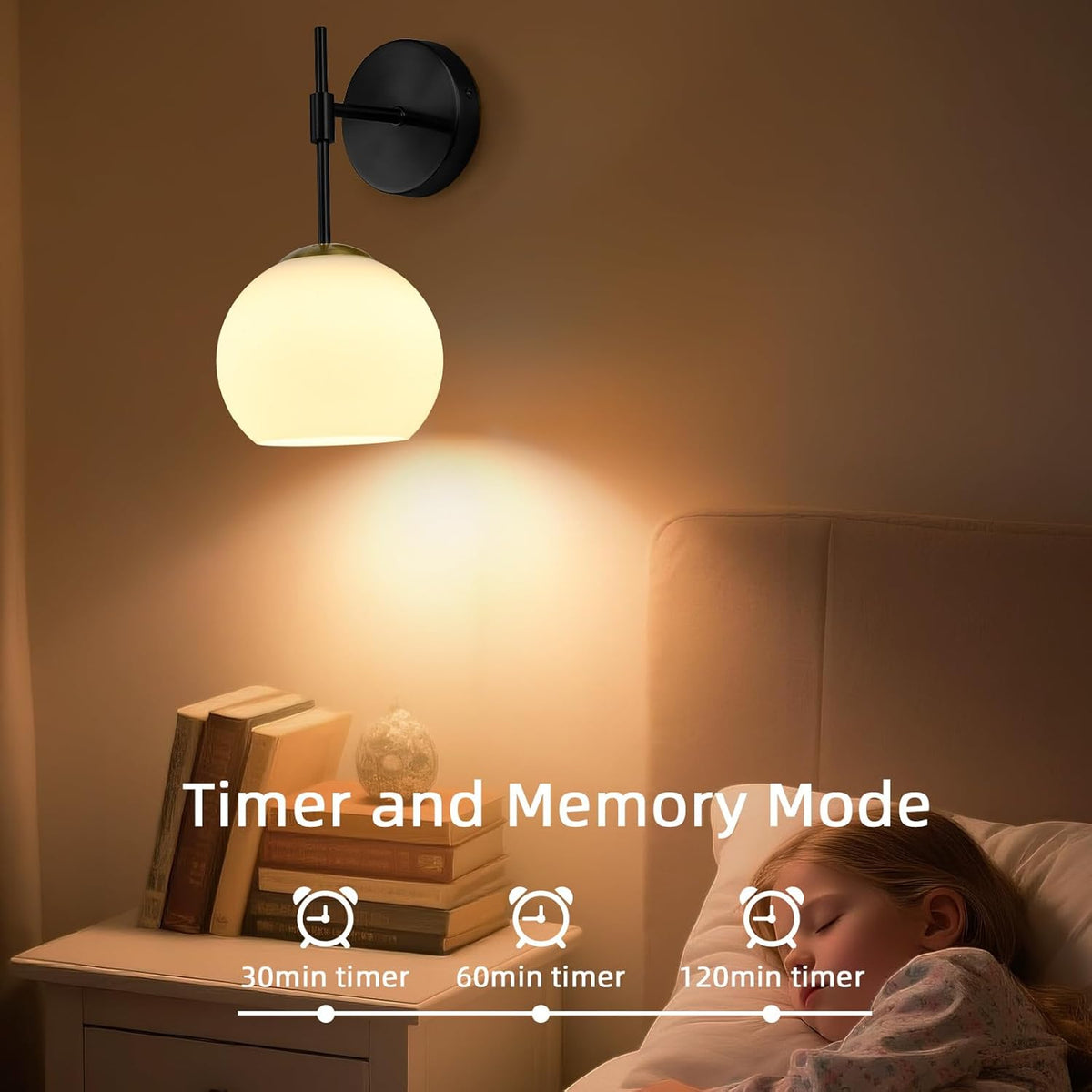 Battery Operated Wall Sconces Set of Two, Rechargeable, Black | Milk Glass Shade, 12 RGB & 3CCT Dimmable, Wireless Wall