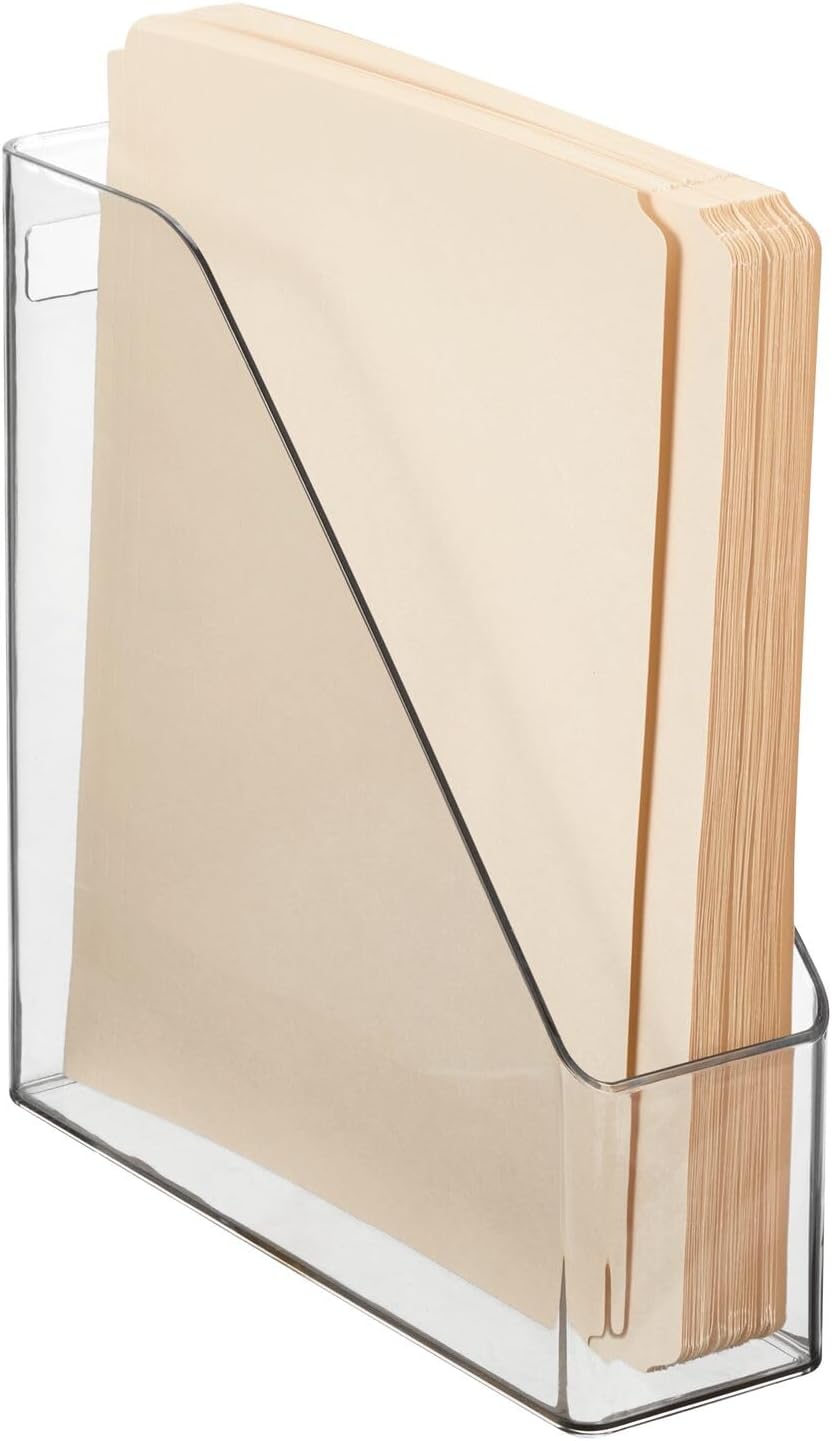 mDesign Plastic Slim Vertical File Folder Storage Organizer Bin with Handle - Hold Notebooks, Binders, Envelopes