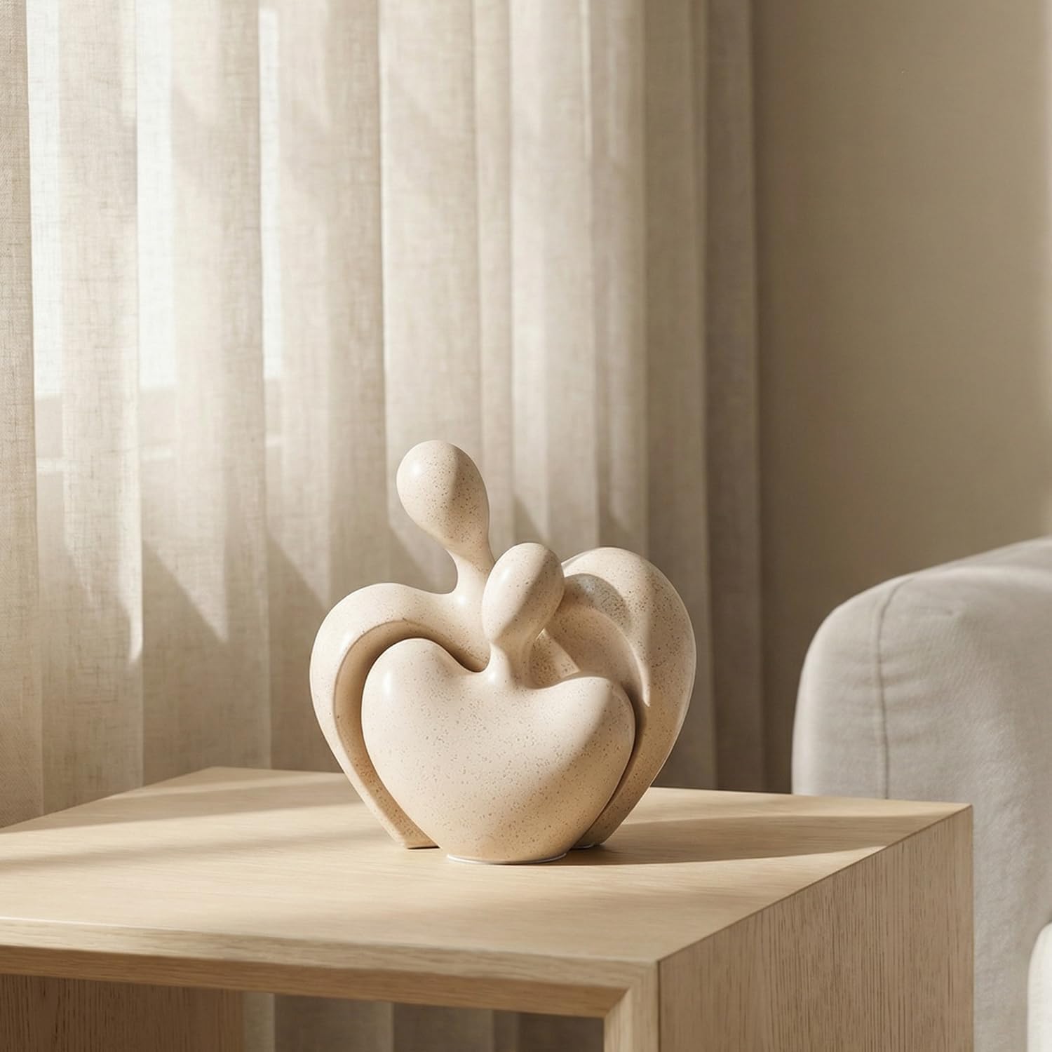 Ceramic Couple Statues Home Decor Aesthetic Abstract Sculpture Modern Decorative Statue / Beige