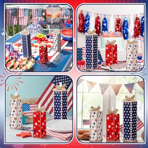 Redbaker 3 Pcs 4th of July Wood Star Sign, Red White Blue Table Decor