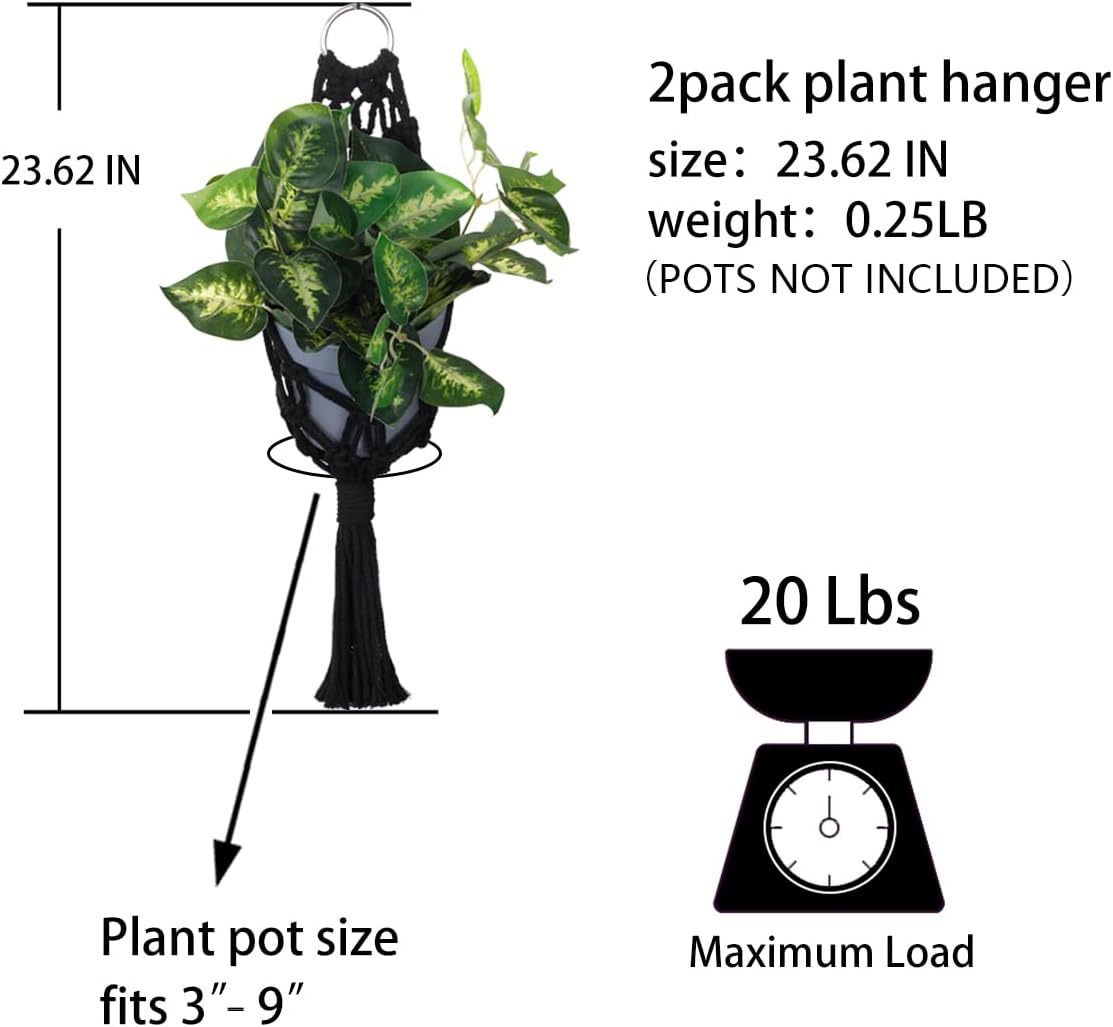Black Macrame Plant Hanger Indoor / Black Plant Hanger / Set of 2