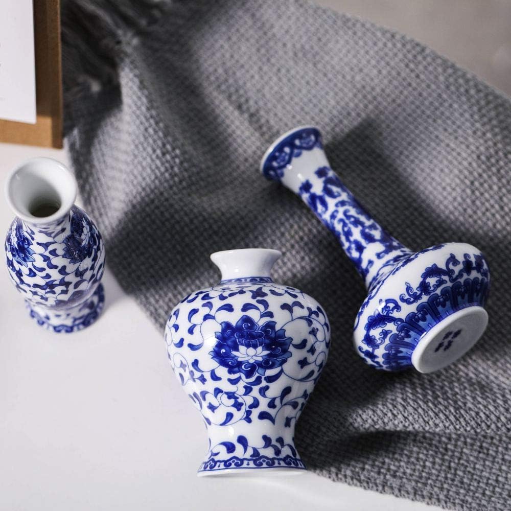 Ceramic Bud vase in Bulk for Farmhouse Table Centerpiece / Blue & White Porcelain Set / Set of 3