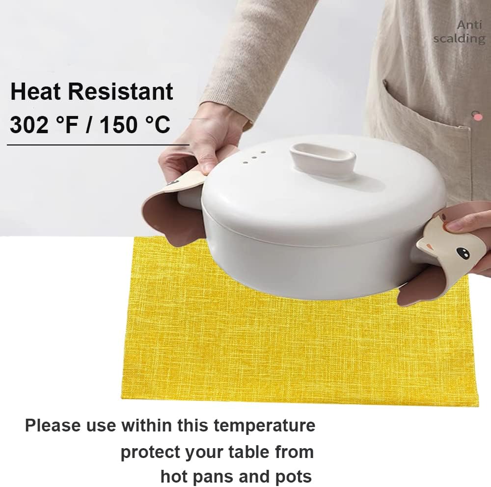 Weabetfu Cloth Placemats Set of 6 Heat Resistant Dining Table Placemats | Cotton Linen Machine Washable Kitchen Table